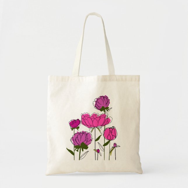 Peonies Budget Tote Bag (Front)