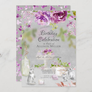 Peonies & Bunny Birthday Party Invitation
