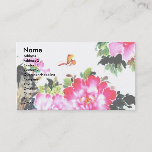 Peonies & Butterflies/Chinese Painting Design Business Card (Front)