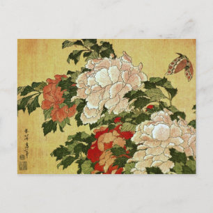 Peonies & Butterflies Hokusai Japanese Fine Art Postcard