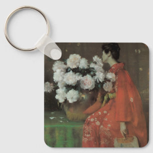 Peonies by William Merritt Chase, Vintage Fine Art Key Ring