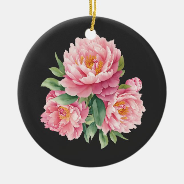 Peonies Ceramic Tree Decoration (Front)