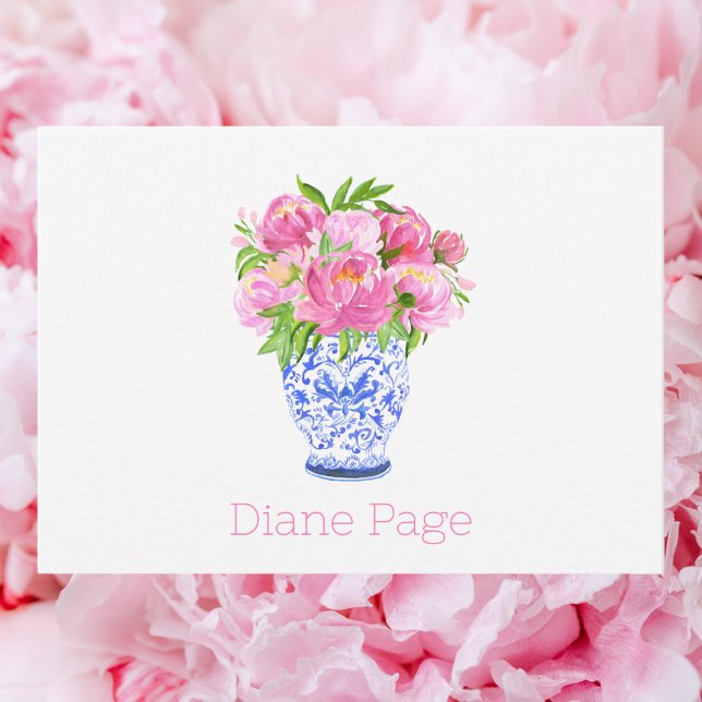 Peonies Chinoiserie Vase Personalised Stationary  Card (Creator Uploaded)