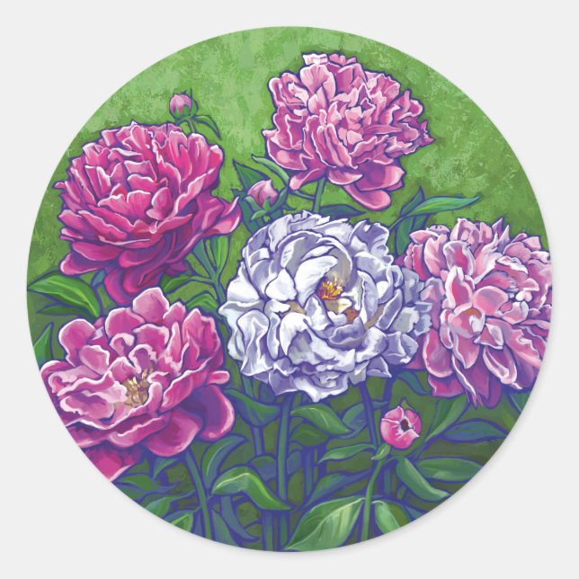 Peonies Classic Round Sticker (Front)