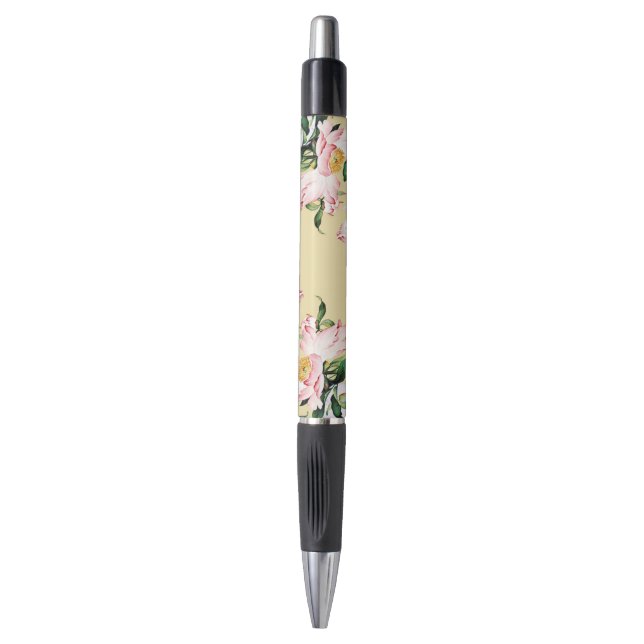 Peonies Custom Pen - Emmy Rubber Grip Pen (Front Vertical)