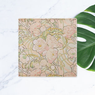 Peonies Decorative Nouveau Pattern Glass Coaster