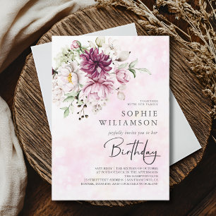 Peonies elegant birthday invitation