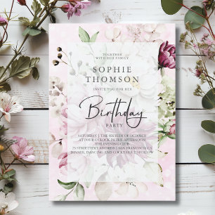 Peonies elegant birthday invitation