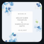 Peonies elegant flower corner  square sticker<br><div class="desc">Blue and Delicate watercolor flowers. Full collection available here https://www.zazzle.com/collections/blue_and_delicate_blooms-119793753692700841</div>