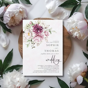 Peonies elegant wedding invitation