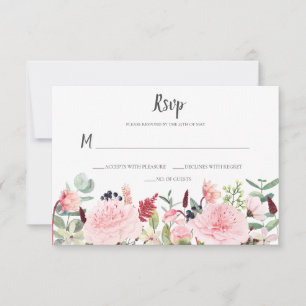 Peonies Eucalyptus Ferns Twigs Berries Pink Back RSVP Card