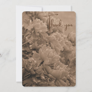 Peonies Facing the Light in Sepia Thank You Card