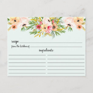 Peonies Floral Bridal Shower Recipe Card