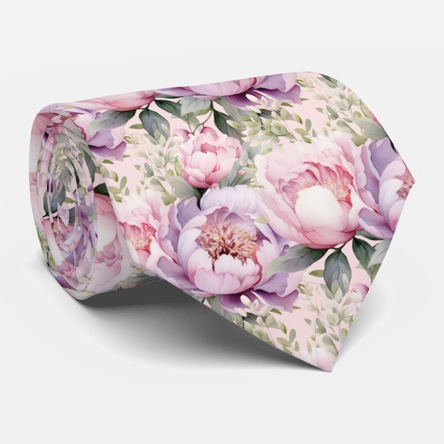 Peonies Floral Peony Flowers Tie (Rolled)