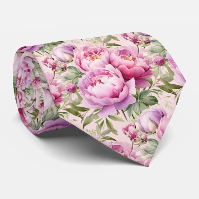 Peonies Floral Peony Flowers Tie (Rolled)