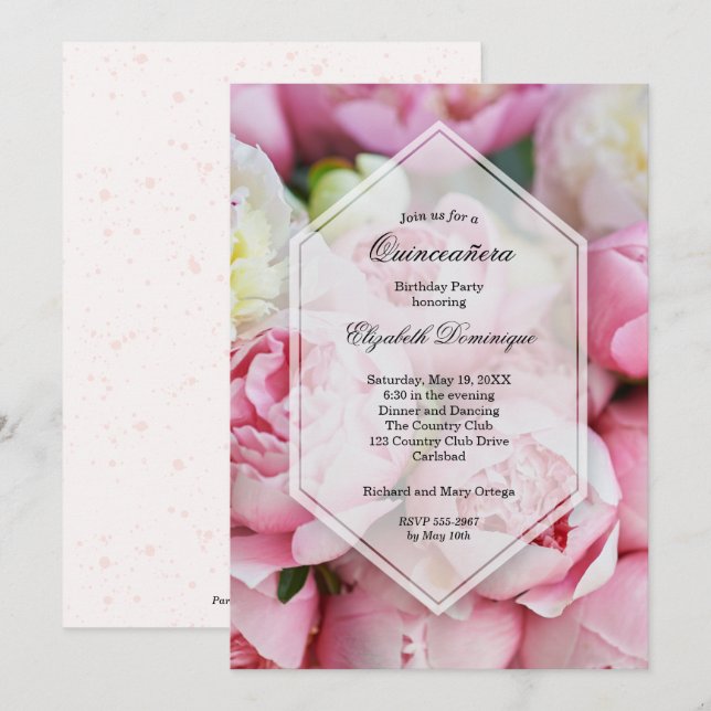 Peonies Floral Quinceañera Birthday Invitations (Front/Back)