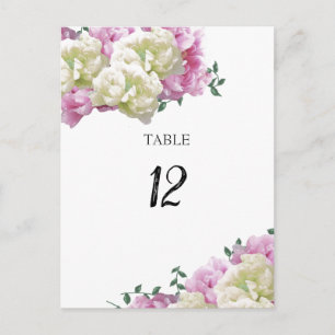 Peonies Floral Table Seating Number Card