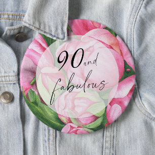 Peonies flowers 90th Birthday Party 6 Cm Round Badge