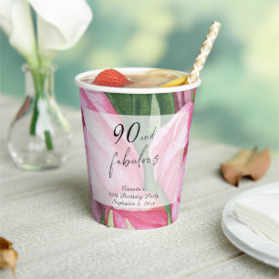 Peonies flowers 90th Birthday Party Paper Cups