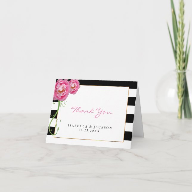 Peonies Flowers on Black and White - Thank You (Front)