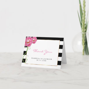 Peonies Flowers on Black and White - Thank You Card