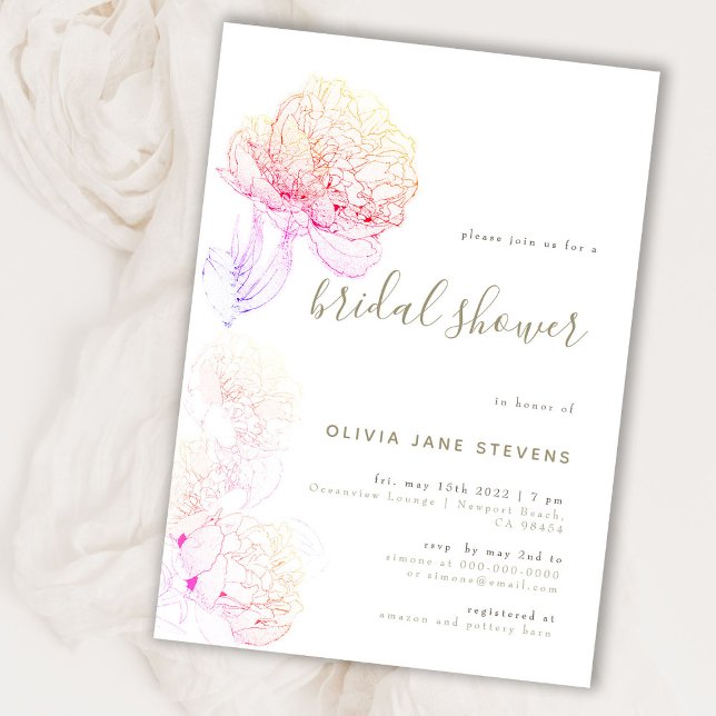 Peonies Gold Elegant Floral Sketch Bridal Shower Invitation (Creator Uploaded)
