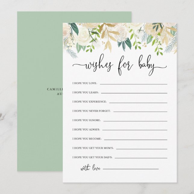 Peonies Gold Glitter Baby Wishes Baby Shower Invitation (Front/Back)