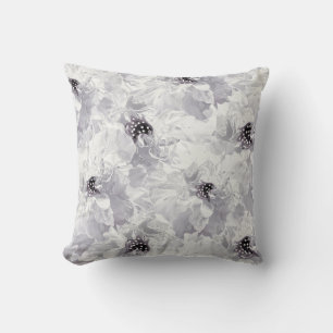 Peonies, grey and white, floral, white flowers cushion