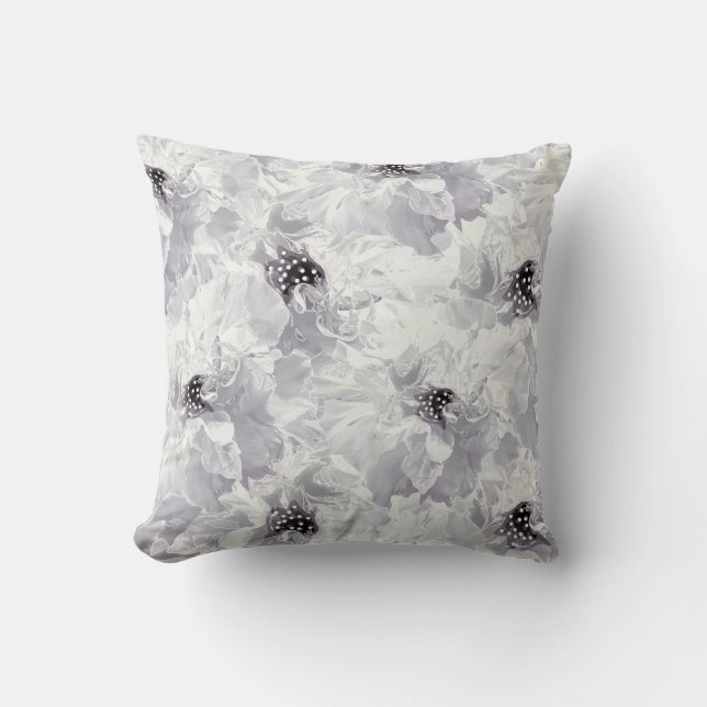 Peonies, grey and white, floral, white flowers cushion (Front)