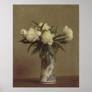 Peonies in a Blue and White Vase Poster