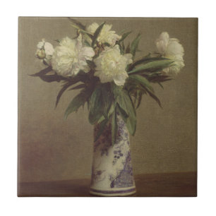 Peonies in a Blue and White Vase Tile