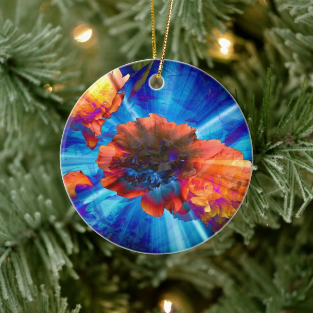 Peonies in Blue Light Ceramic Tree Decoration (Tree)
