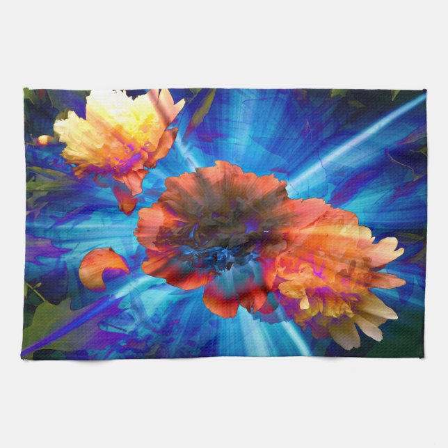 Peonies in Blue Light Tea Towel (Horizontal)