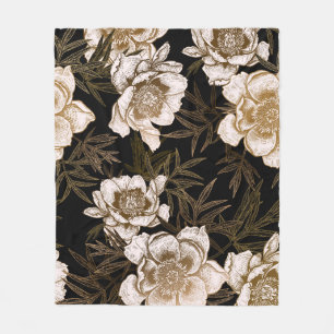 Peonies in Gold: Floral Vintage Fleece Blanket