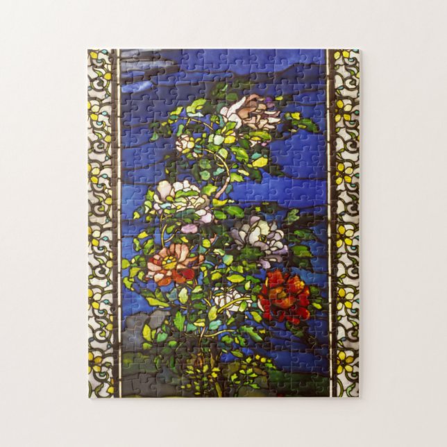 Peonies in the wind stained glass jigsaw puzzle (Vertical)