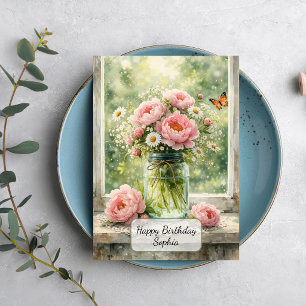 Peonies in Vintage Glass Jar Card