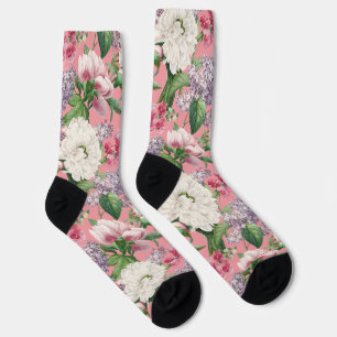 Peonies & Lilacs Flower Garden Watercolor Pattern Socks