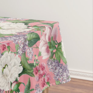 Peonies & Lilacs Flower Garden Watercolor Pattern Tablecloth