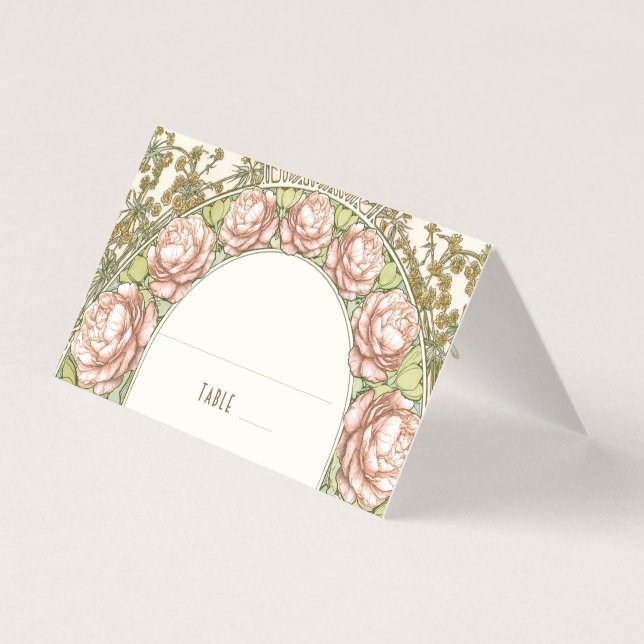 Peonies Name Cards Wedding Table Vintage (Front)