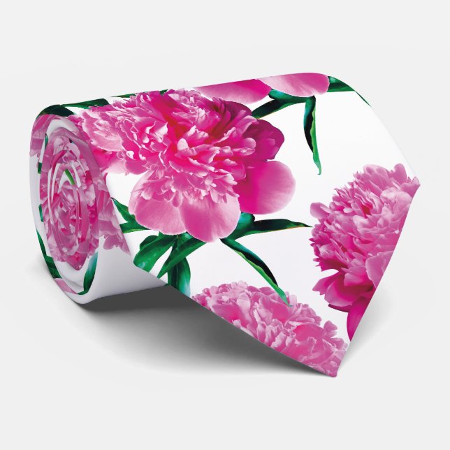 Peonies. Neck Tie (Rolled)
