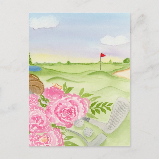 Peonies On Golf Course Postcard (Front)