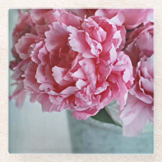 Peonies on the Table Glass Coaster (Front)
