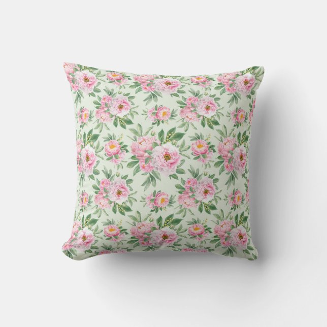 Peonies Outdoor Throw Pillow (Front)