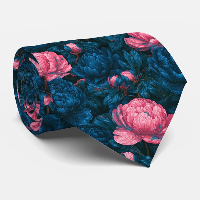 Peonies Pattern Husband Fall Wedding Tie (Rolled)