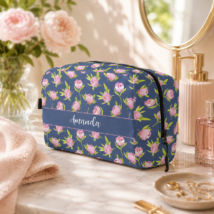 Peonies Pattern with Custom Name Dopp Kit