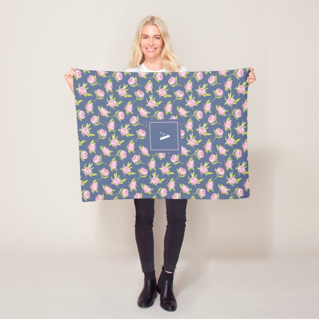 Peonies Pattern with Custom Name Fleece Blanket (In Situ)
