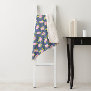 Peonies Pattern with Custom Name Sherpa Blanket