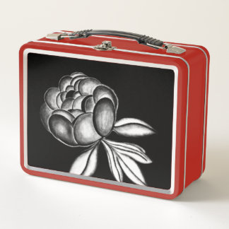 peonies pencil drawing metal lunch box
