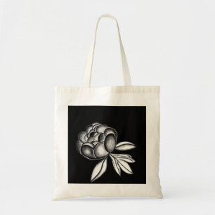 peonies pencil drawing tote bag
