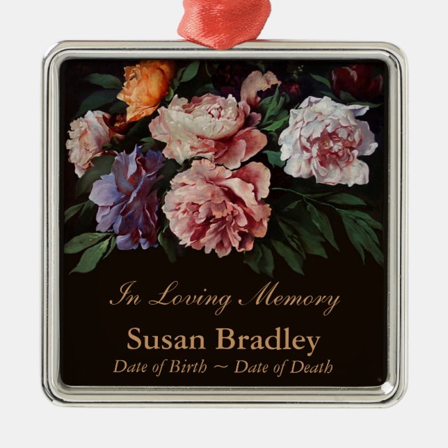 Peonies Personalised Memorial Funeral Ornament (Front)